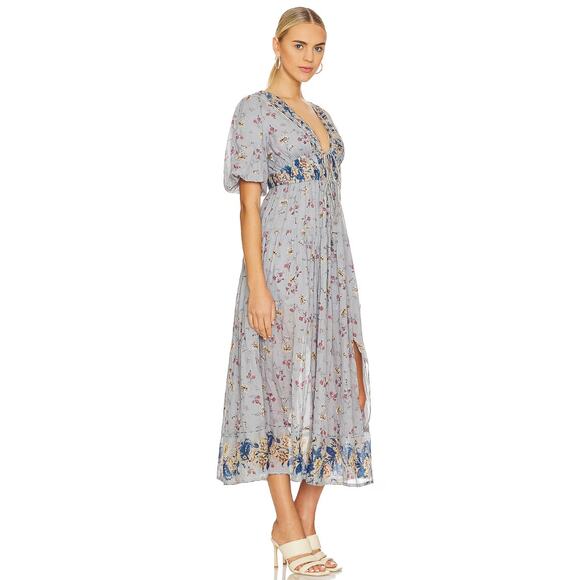 Free People Lysette Maxi Dress Floral Boho Cottage Romantic Fairy Blue Small - Picture 16 of 16